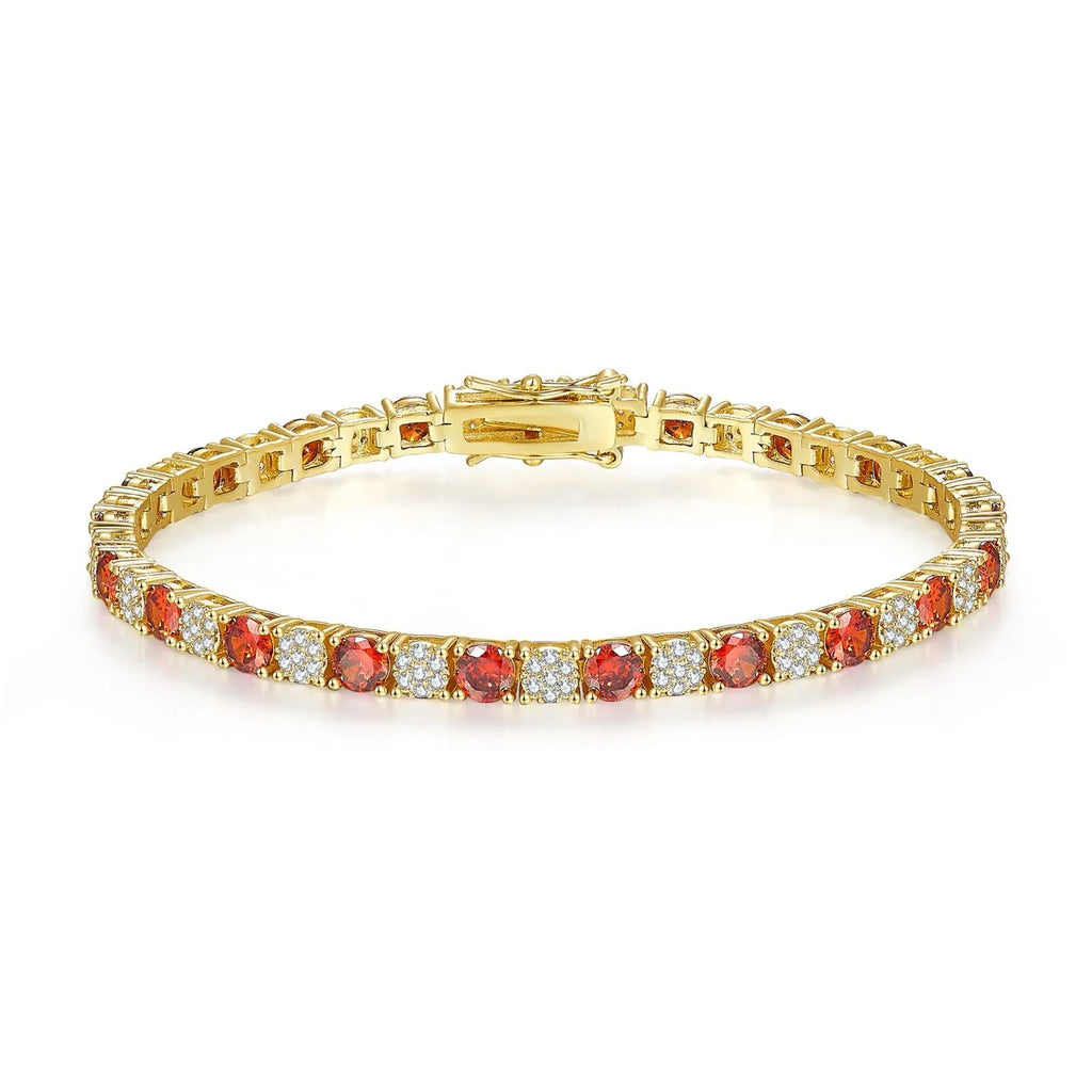 Gold Plated Chain Bracelet Women's Fashion Bracelet 14K Gold CZ Zirconia Zircon Heart Ruby Women Tennis Bracelet Link
