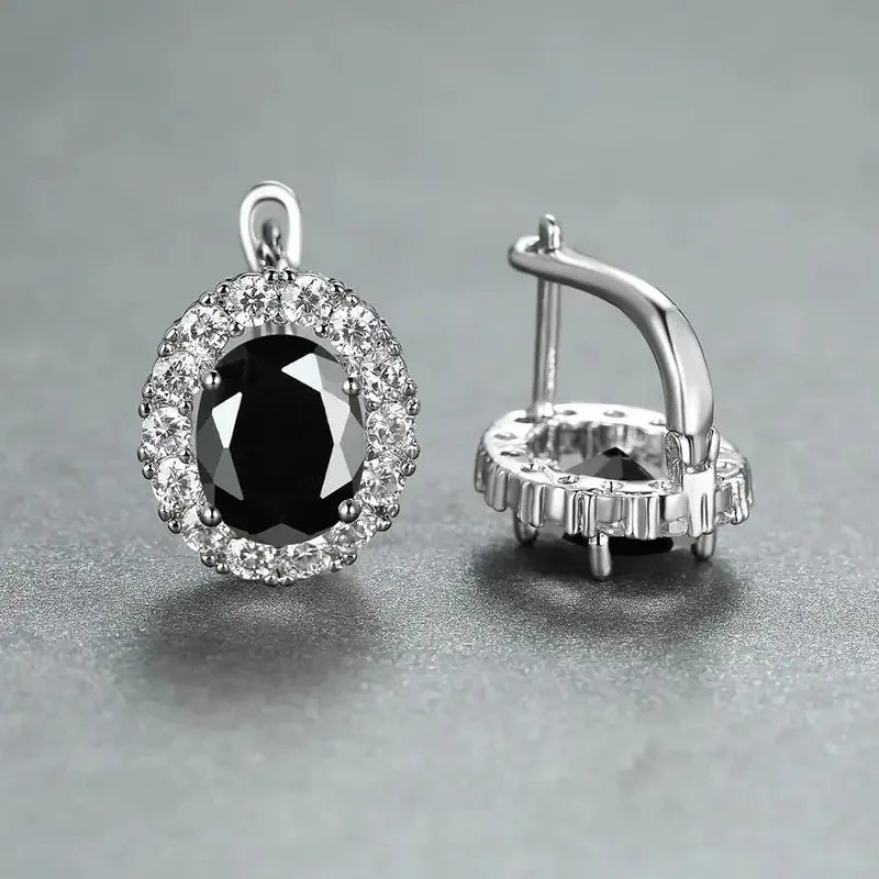 Elegant 18K Solid Gold Black Diamond Earrings Oval Cut Natural D Color for Certified Classic Wedding Jewelry for Women