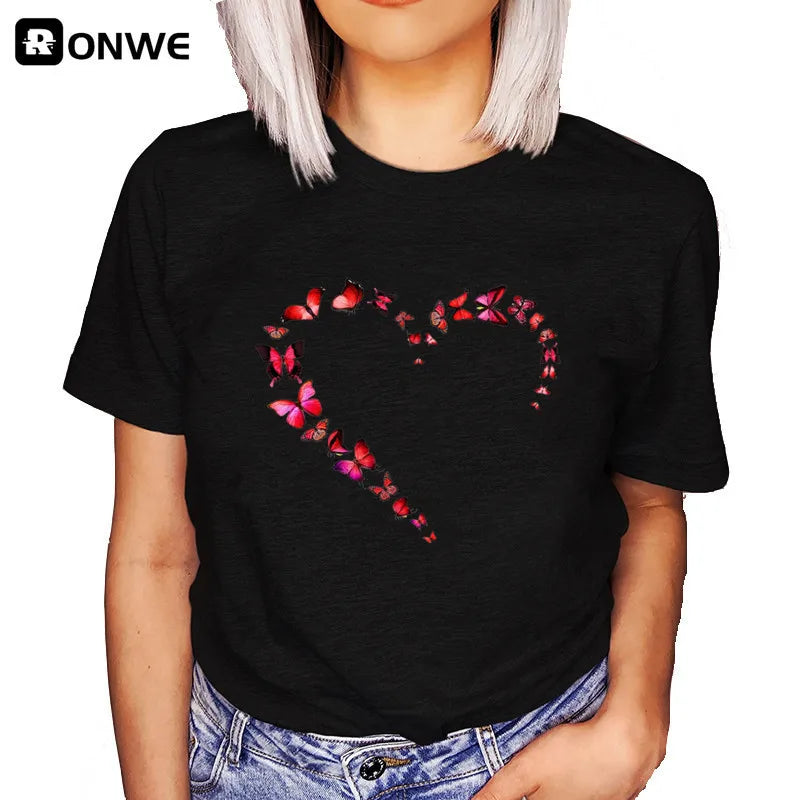 Summer New 90 ’s Leopard Heartbeat Short Sleeve Print Clothing Women's T-Shirt Harajuku Graphic Clothing Women's Top,Drop Ship