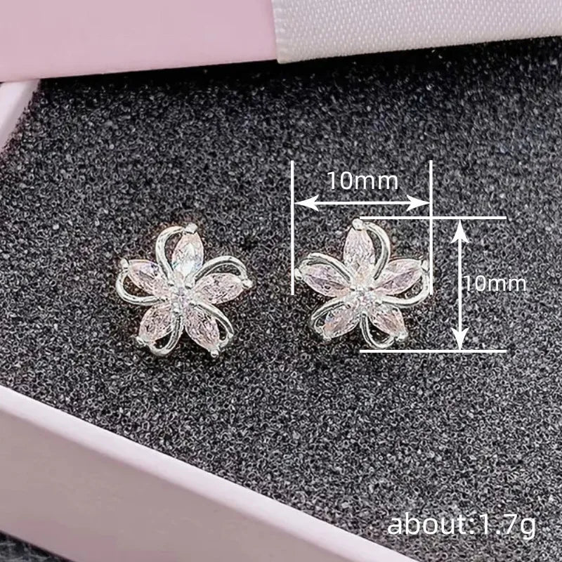 Golden Flower Stud Earrings With Marquise Zircon For Women Party Romantic Jewelry Alloy Gold Plated