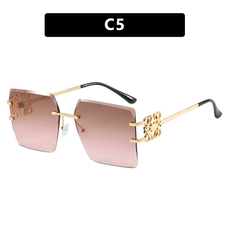 Bow Square Metal Fashion Frameless Cut Sunglasses Large Frame Slim Sunglasses European and American Trend Sunglasses