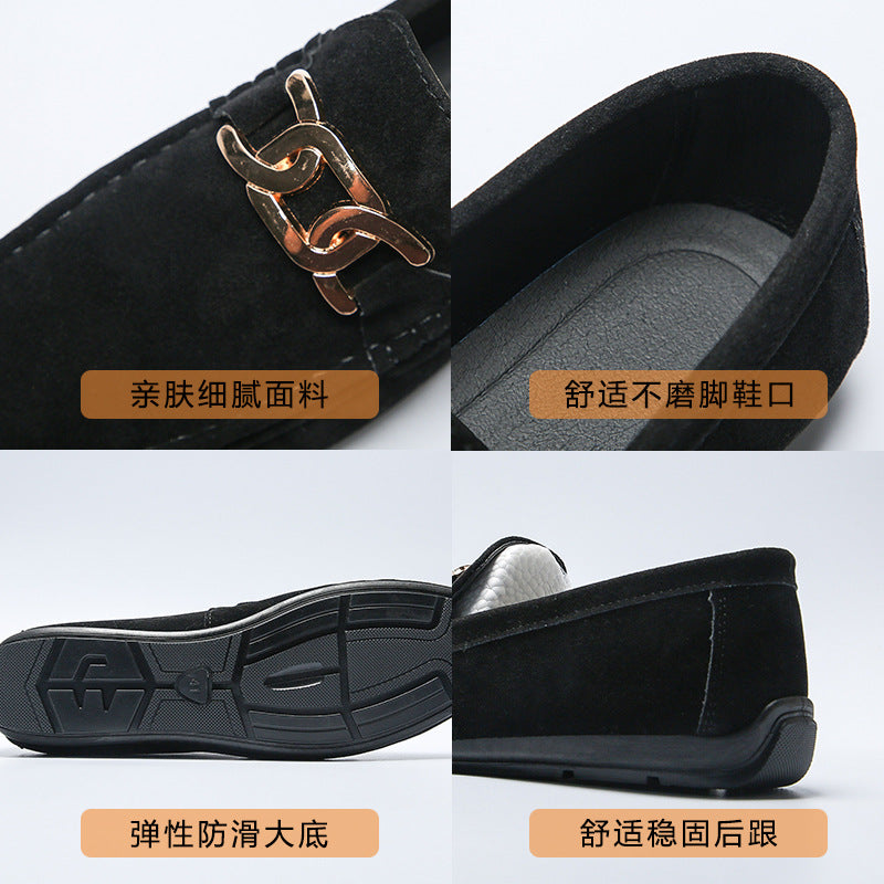 Doudou Shoes Men's Autum 2024 New Frosted Suede Lazy One-Leg Small Leather Shoes Loaf Driving Shoes for Men