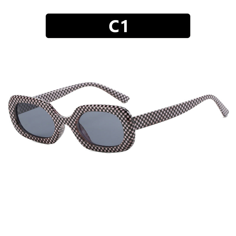 Oval Plaid Sunglasses, Fashionable and Simple Retro Sunglasses, European and American Ins Sunglasses, Versatile Trendy Sunglasses