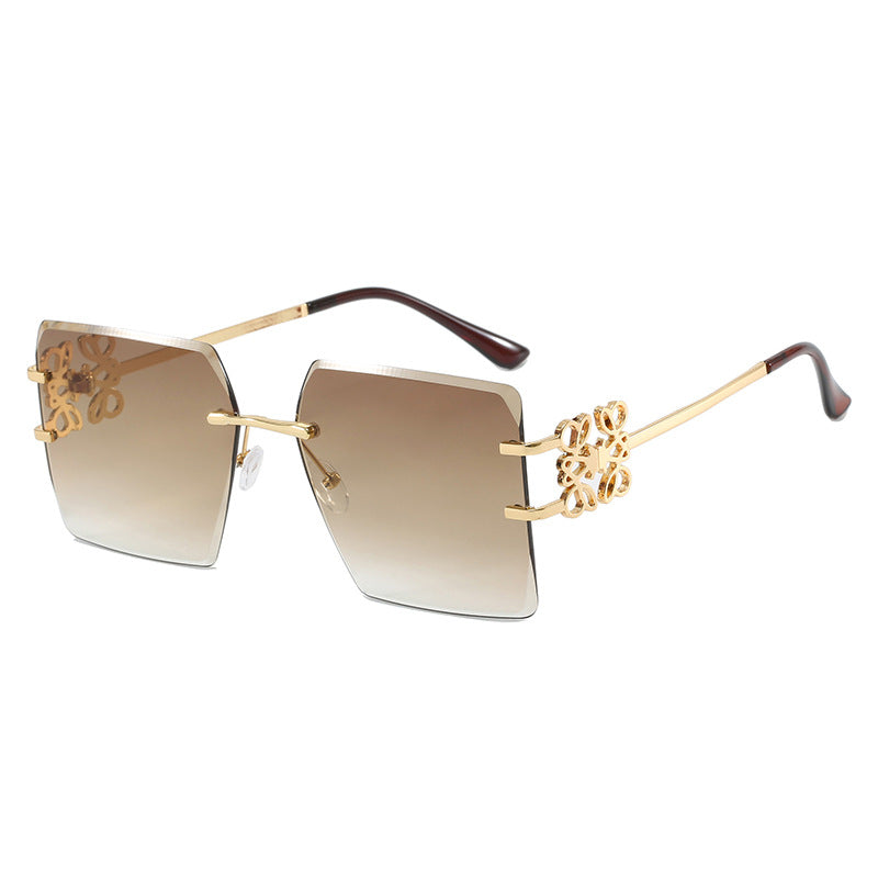 Bow Square Metal Fashion Frameless Cut Sunglasses Large Frame Slim Sunglasses European and American Trend Sunglasses
