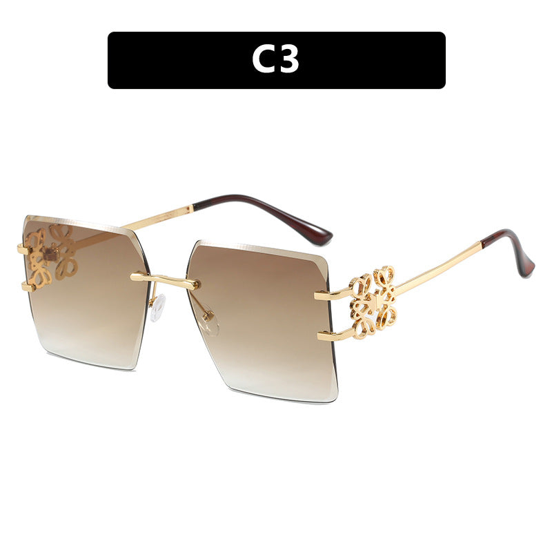 Bow Square Metal Fashion Frameless Cut Sunglasses Large Frame Slim Sunglasses European and American Trend Sunglasses