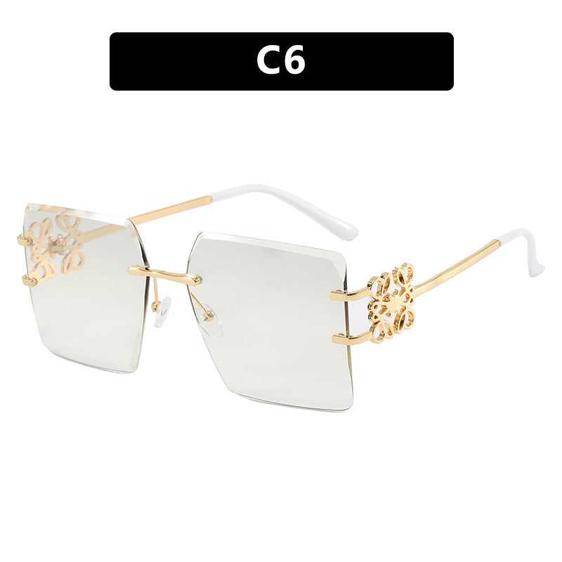 Bow Square Metal Fashion Frameless Cut Sunglasses Large Frame Slim Sunglasses European and American Trend Sunglasses