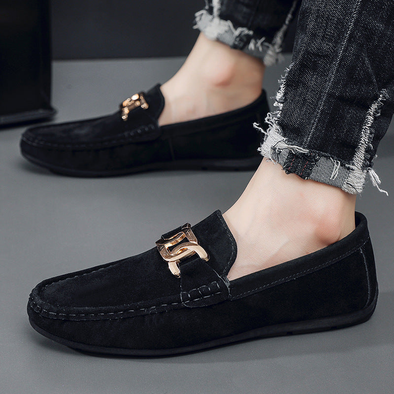 Doudou Shoes Men's Autum 2024 New Frosted Suede Lazy One-Leg Small Leather Shoes Loaf Driving Shoes for Men
