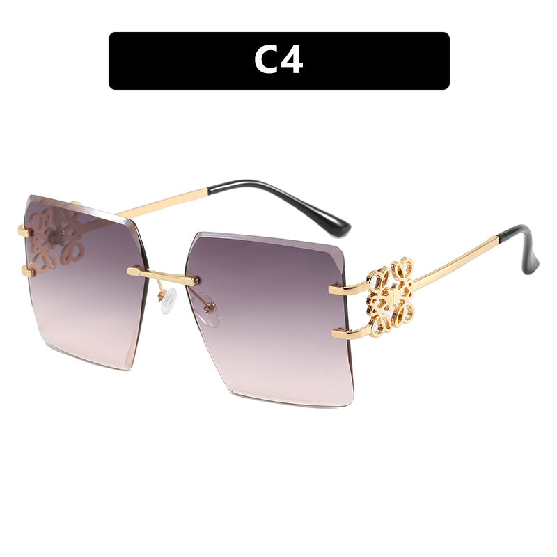 Bow Square Metal Fashion Frameless Cut Sunglasses Large Frame Slim Sunglasses European and American Trend Sunglasses