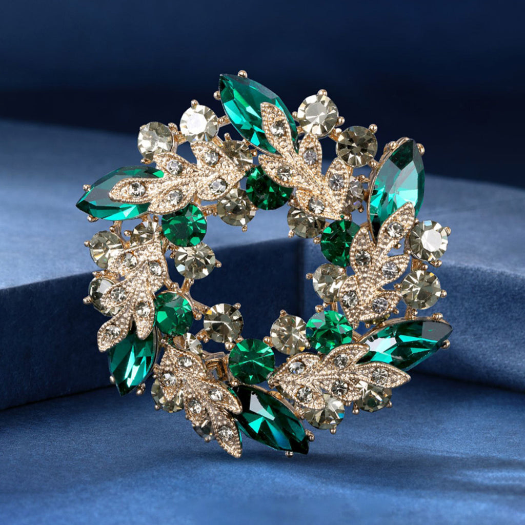 Bauhinia Flower Brooch High-grade Female Emerald Flower Crystal Corsage Classic Luxury Large Pin Exquisite Suit Accessories