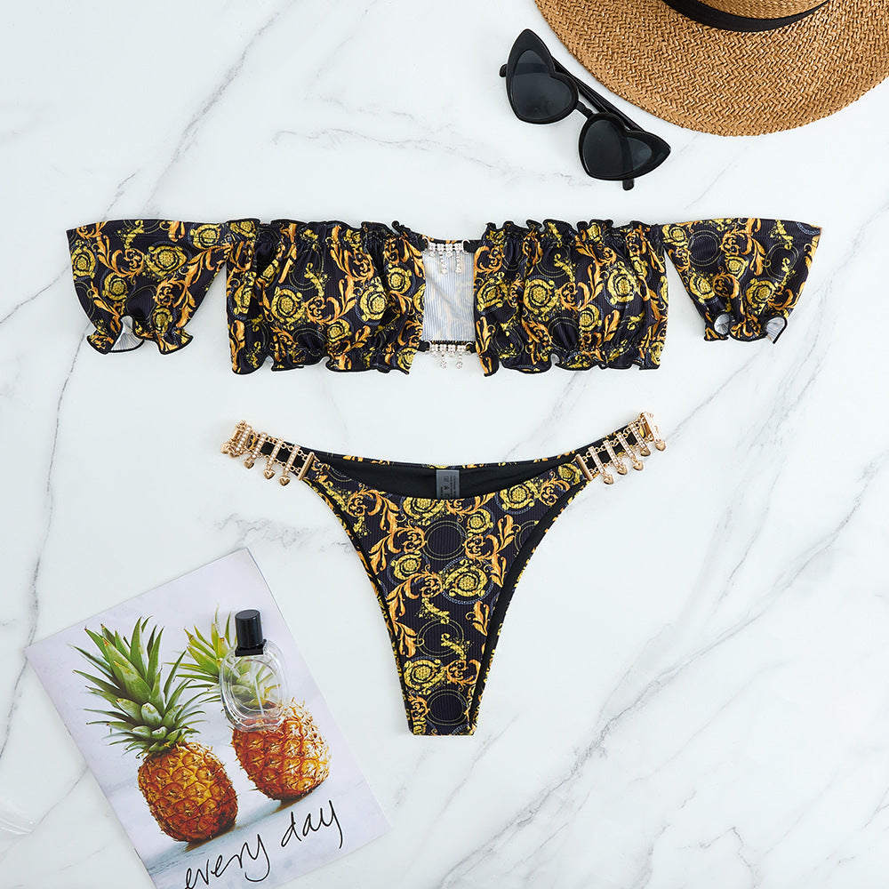 European and American Sexy New Style Bikini Retro Printed Swimsuit European and American Swimwear Ruffled Swimsuit Women's Bikini