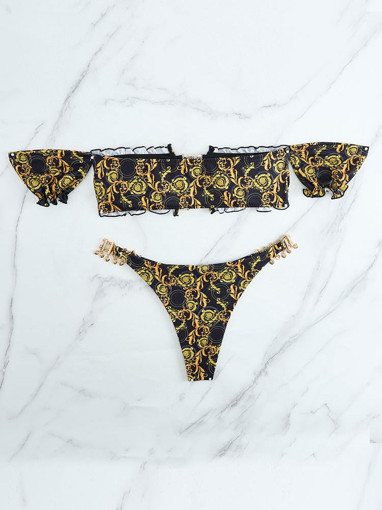 European and American Sexy New Style Bikini Retro Printed Swimsuit European and American Swimwear Ruffled Swimsuit Women's Bikini