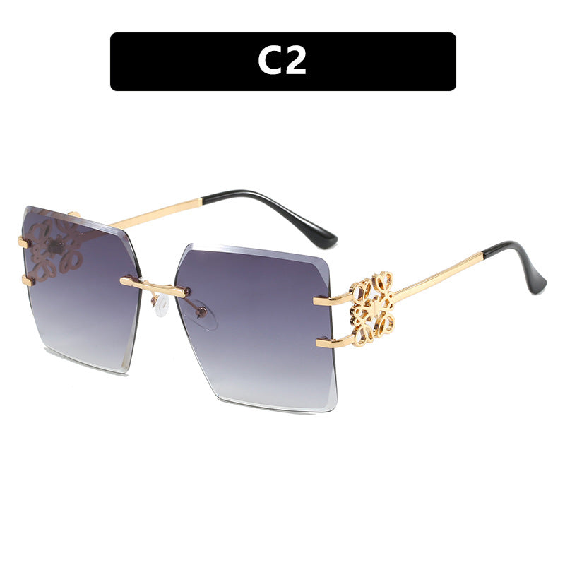 Bow Square Metal Fashion Frameless Cut Sunglasses Large Frame Slim Sunglasses European and American Trend Sunglasses