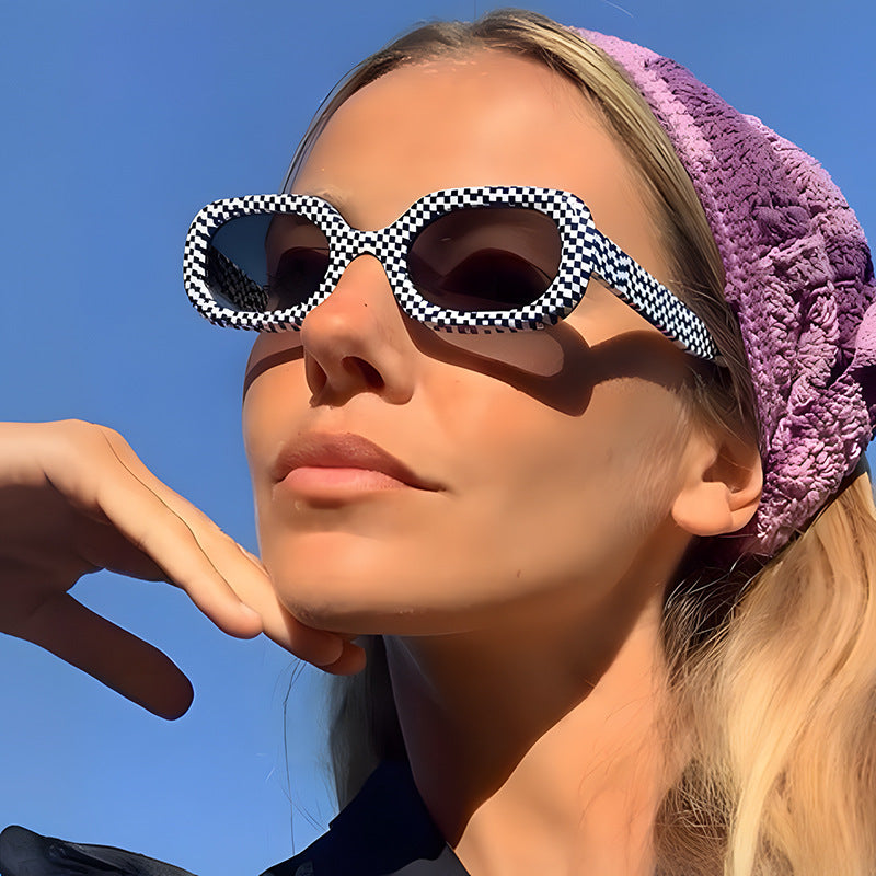 Oval Plaid Sunglasses, Fashionable and Simple Retro Sunglasses, European and American Ins Sunglasses, Versatile Trendy Sunglasses