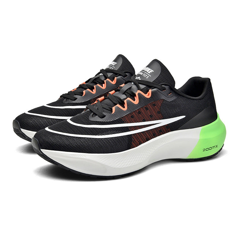 Men's Mesh Rebounding Cushioning Wear-Resistant Carbon Plate Lightweight Non-Slip Running Shoes Shock-Absorbing Flat-Soled Running Shoes Thin Low-Cut Style