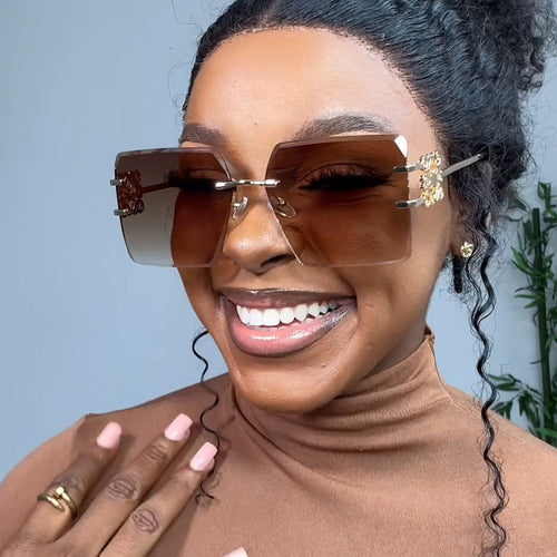 Bow Square Metal Fashion Frameless Cut Sunglasses Large Frame Slim Sunglasses European and American Trend Sunglasses