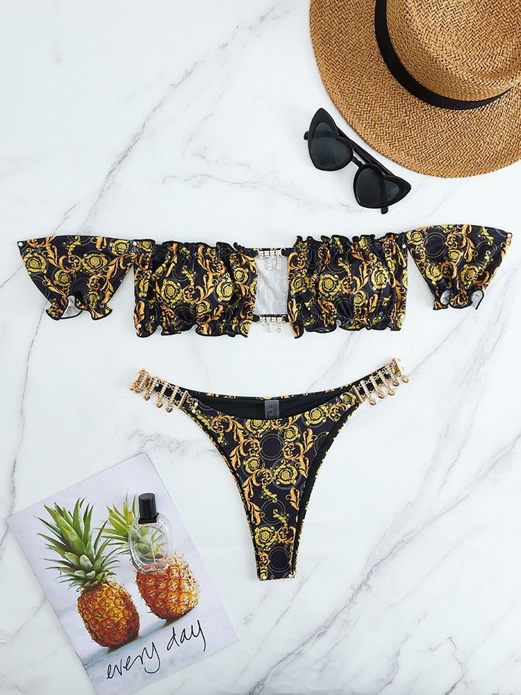 European and American Sexy New Style Bikini Retro Printed Swimsuit European and American Swimwear Ruffled Swimsuit Women's Bikini