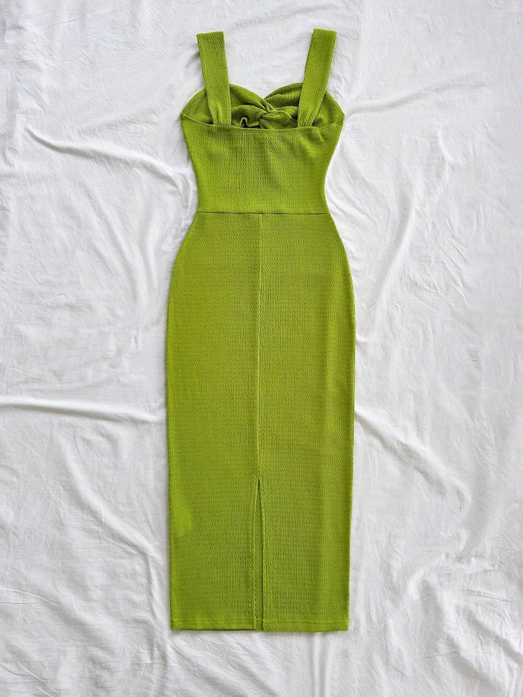 Elegant Long Dress for Women, Thick Strap Maxi Dress with Front Twist Ruched & Back Slit Hem