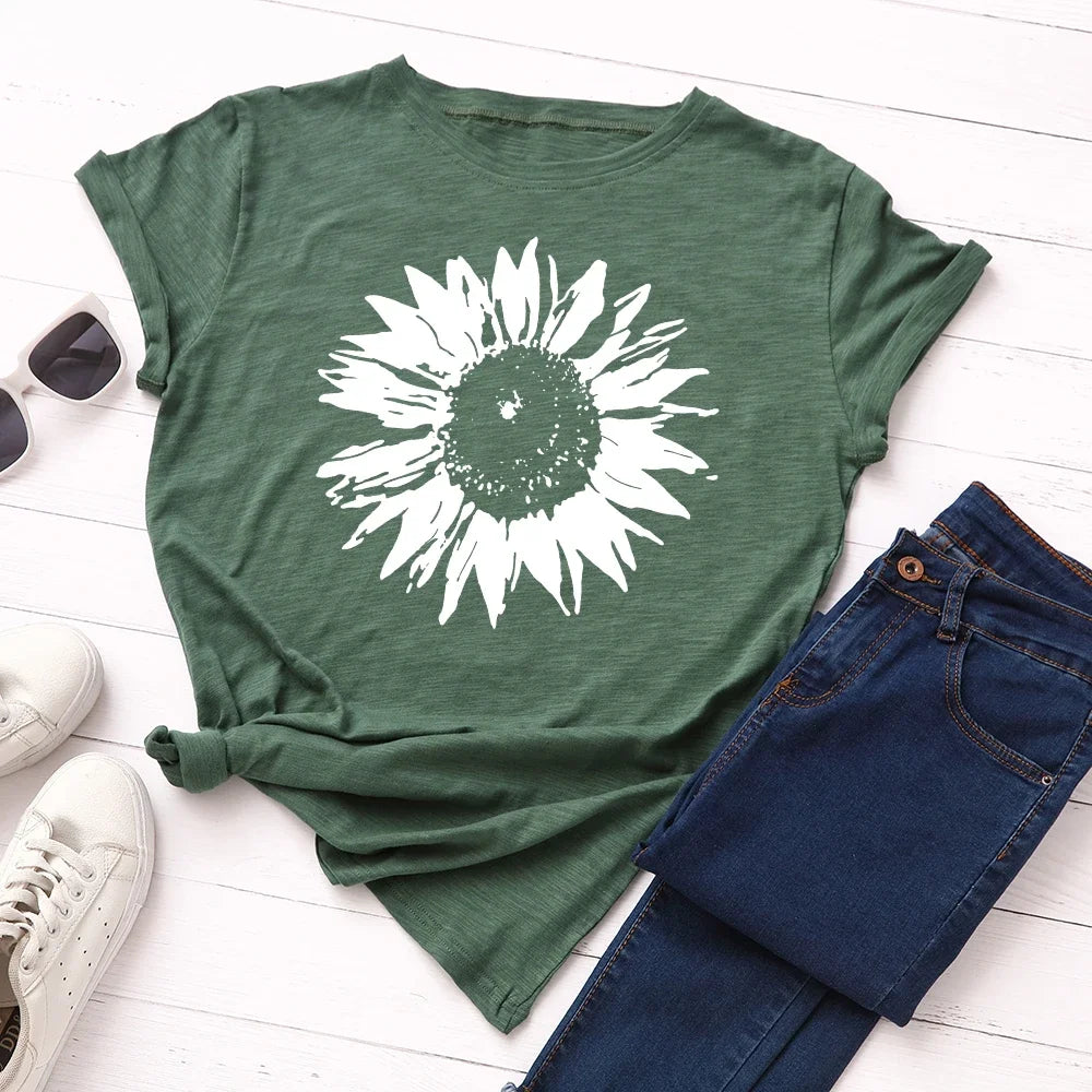 S-5XL Oversized Women T-shirts Female Short Sleeve Tee Tops Flower Printed Woman Casual Tshirt 2024 Summer Cotton T Shirt