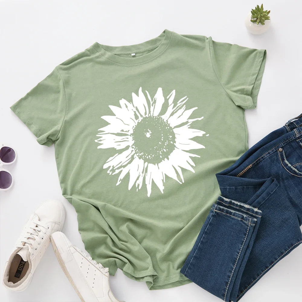 S-5XL Oversized Women T-shirts Female Short Sleeve Tee Tops Flower Printed Woman Casual Tshirt 2024 Summer Cotton T Shirt