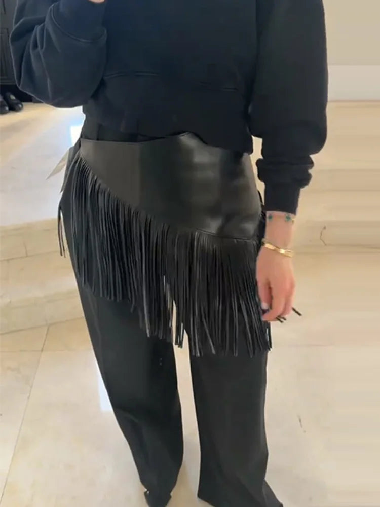 Tassel Leather Corset Belt Accessory Women's Solid High Street Fringe Scarf Belt 2026 Spring Summer Edgy Chic All-match Outfit