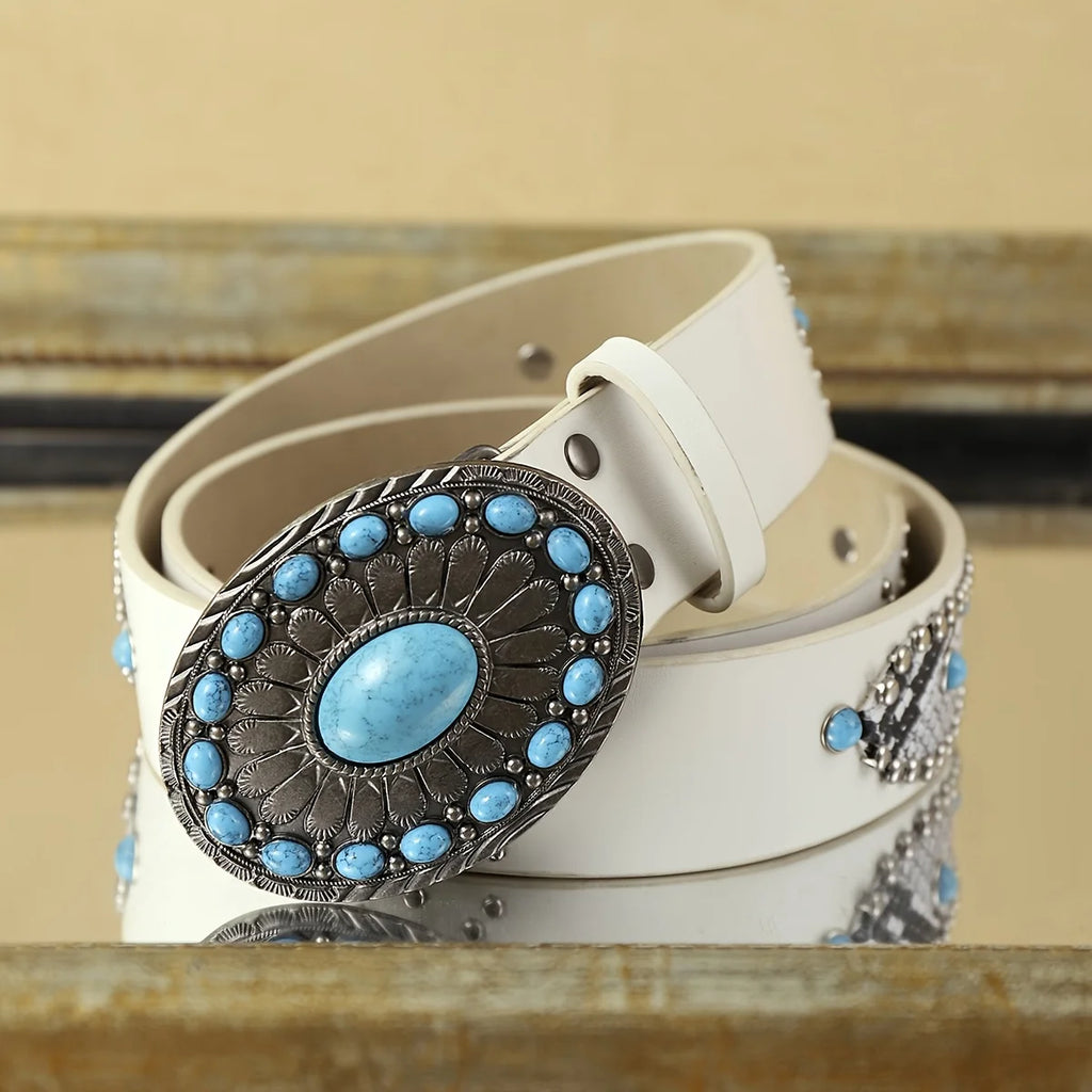 1 piece of women's white PU belt, Bohemian style, perfect for shopping, parties, and daily wear, trendy fashion belt suitable