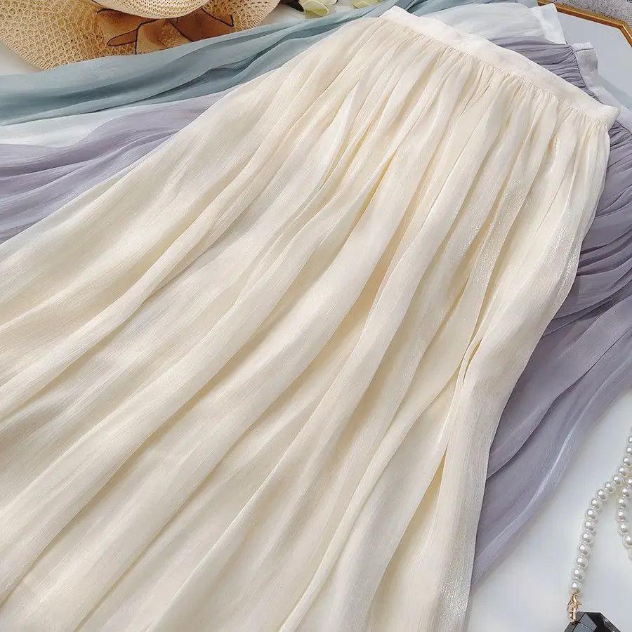 Ladies A-line Skirt White Maxi Skirt Woman Dance Dresses Clothing Sales Mesh Ruffles Design Luxury Elegant Casual Chic Solid