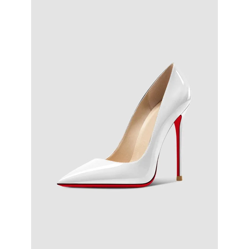 New black high heels for women with slim heels, pointed and sexy professional white plus size single shoes