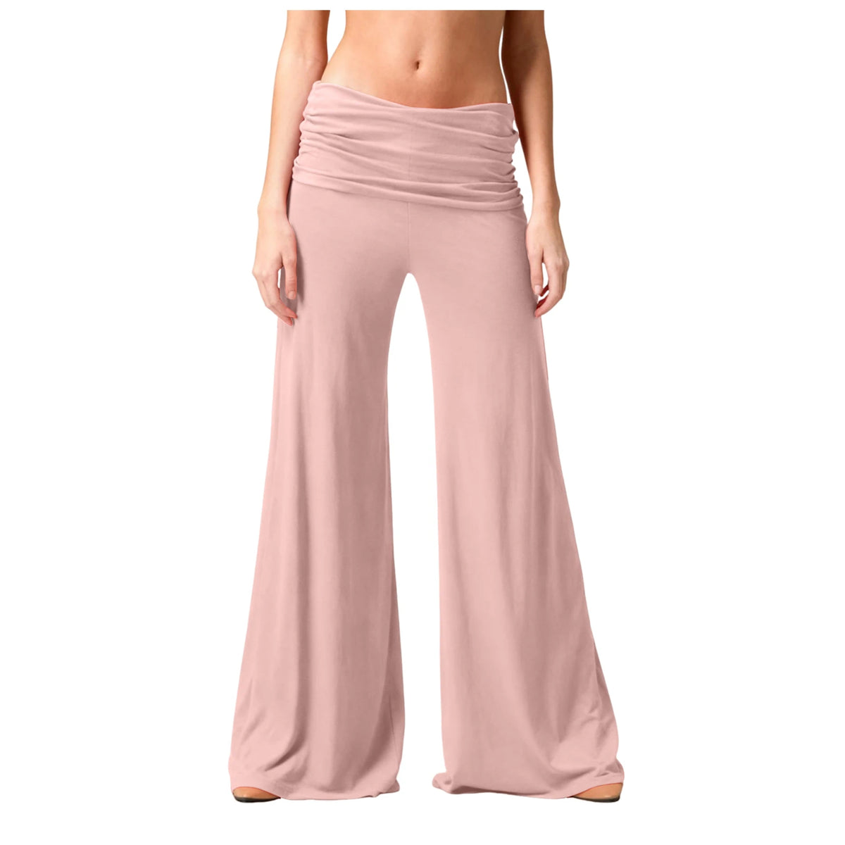 Women's Flowy Wide Leg Yoga Pants High Waisted Fold-Over Stretchy Palazzo Pants Soft Comfy Dance Pants for Pilates Daily Casual