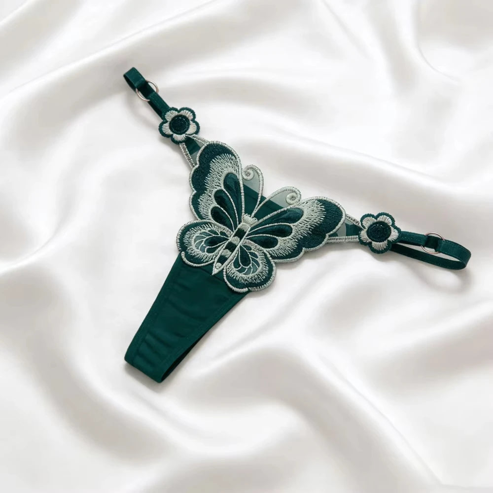 Women's Thong Fashion Sexy Lace Butterfly Embroidery Panties Translucent Breathable The Belt Can Be Freely Adjusted Comfortable