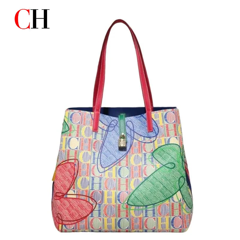CH Women Tote Bag Colorful Geometric Pattern Large Capacity Shoulder Handbag Fashion Ladies Commute Shopping Shopper Bag