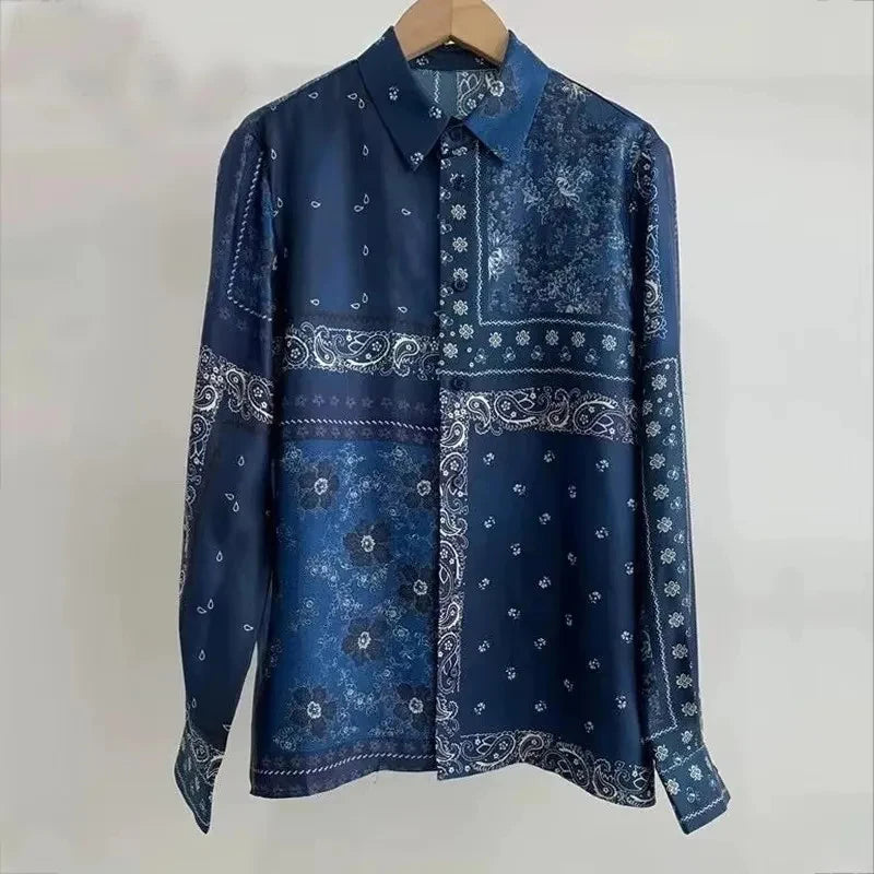 ZAROY S-3XL Imitation Silk Slim Shirts Women Orange Grey Luxury Print Fashion Blouses Lady Top Luxury Brand Design Shirt camisas