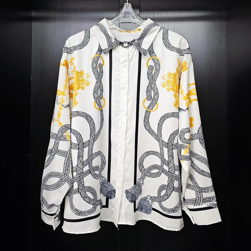 ZAROY S-3XL Imitation Silk Slim Shirts Women Orange Grey Luxury Print Fashion Blouses Lady Top Luxury Brand Design Shirt camisas