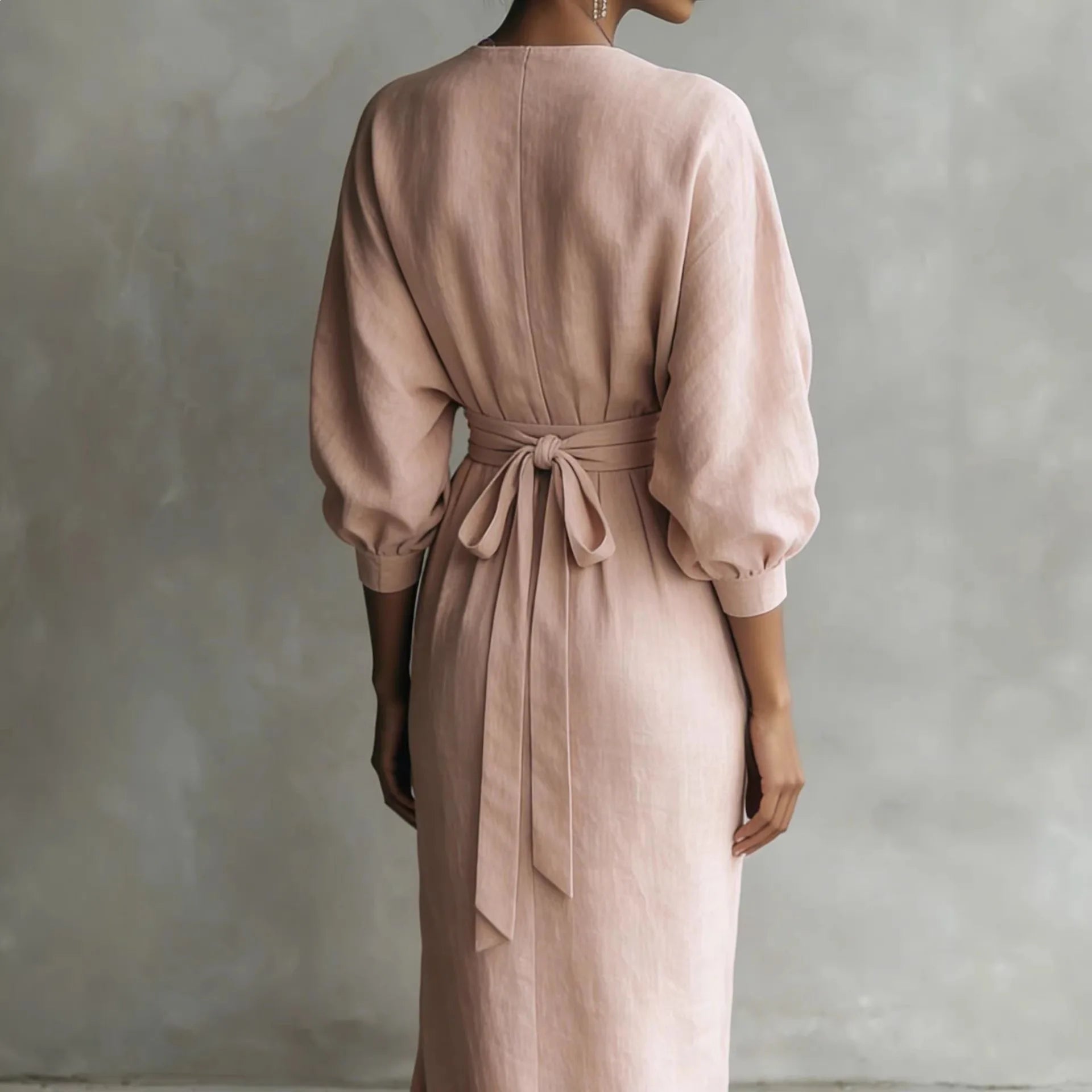 Women's Striped V Neck Twist Waist Puff Long Sleeve Slit Pocket Elegant Commute Comfortable Leisure Daily Wear Trendy Maxi Dress