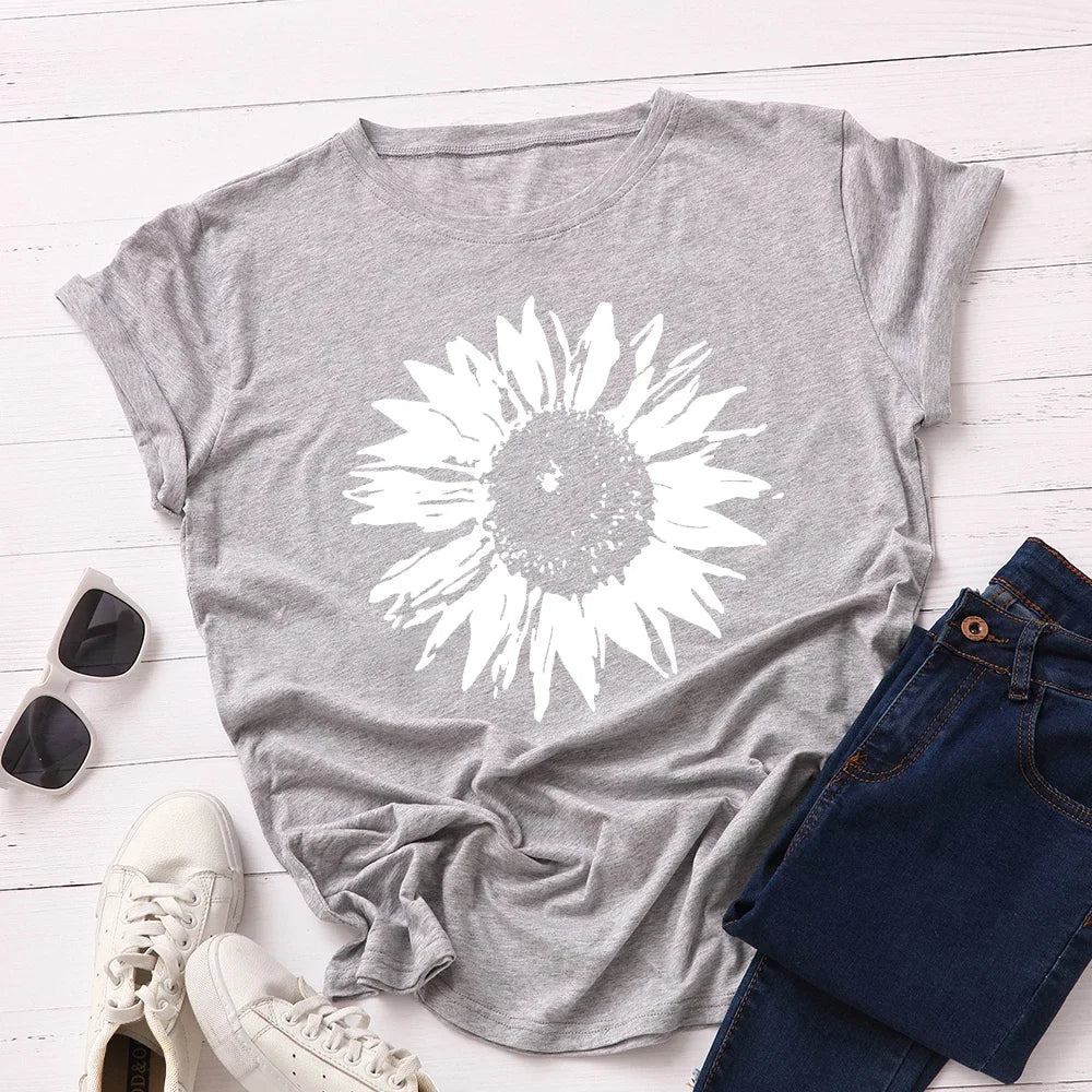 S-5XL Oversized Women T-shirts Female Short Sleeve Tee Tops Flower Printed Woman Casual Tshirt 2024 Summer Cotton T Shirt