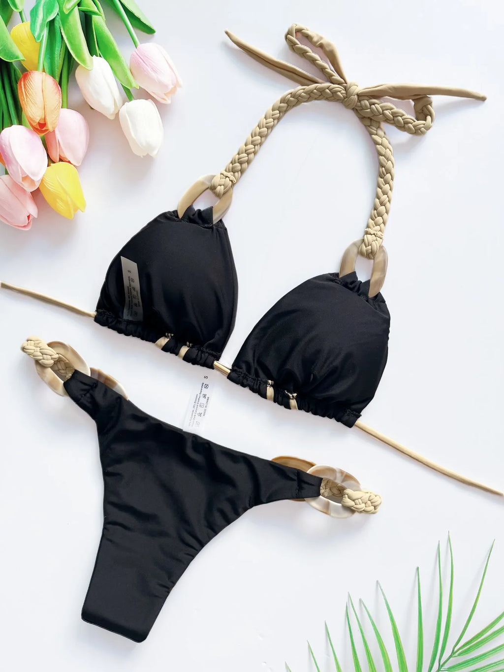 Weave triangle swimsuit lady biquinis Brazilian women bikini ring sexy bathing suit 2026 two pieces suits Halter micro swimwear