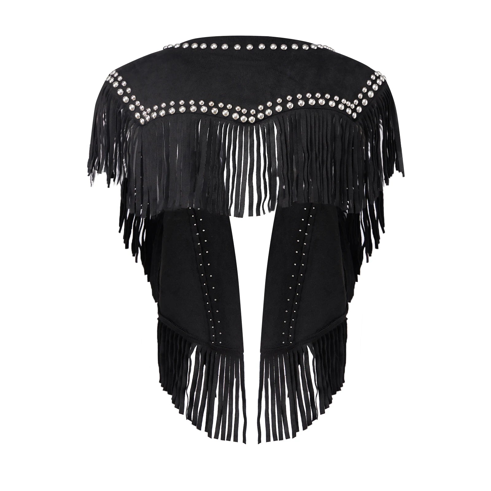 Women Studded Suede Collar Shawl Scarf Wrap Western Fringe Vest Boho Hippie Cowgirl Outfits