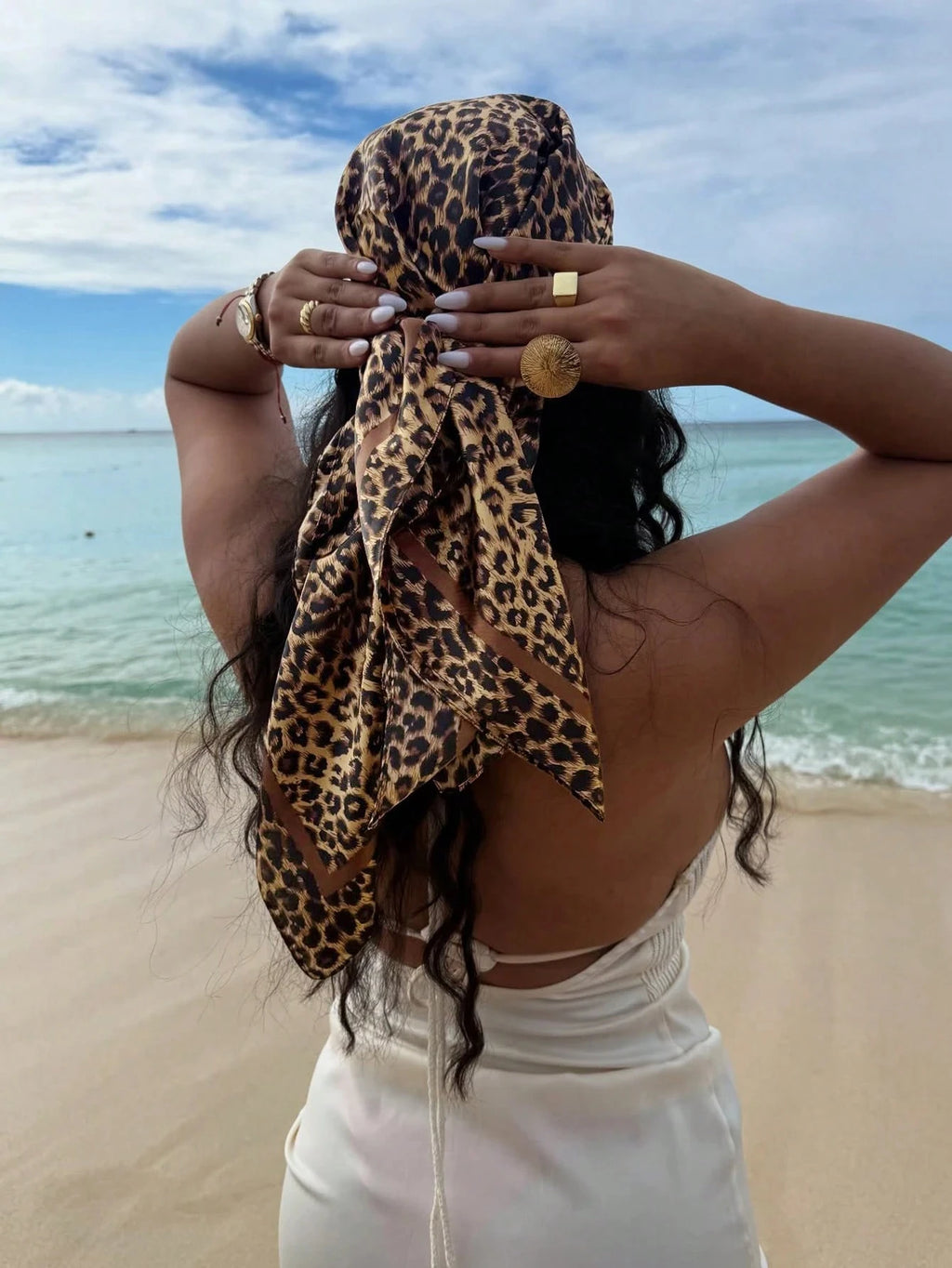90cm Leopard Print Neckerchief Hijab Scarf For Women Silk Satin Headband Hair Scarves Female Square Shawls Ladies Head Bandana