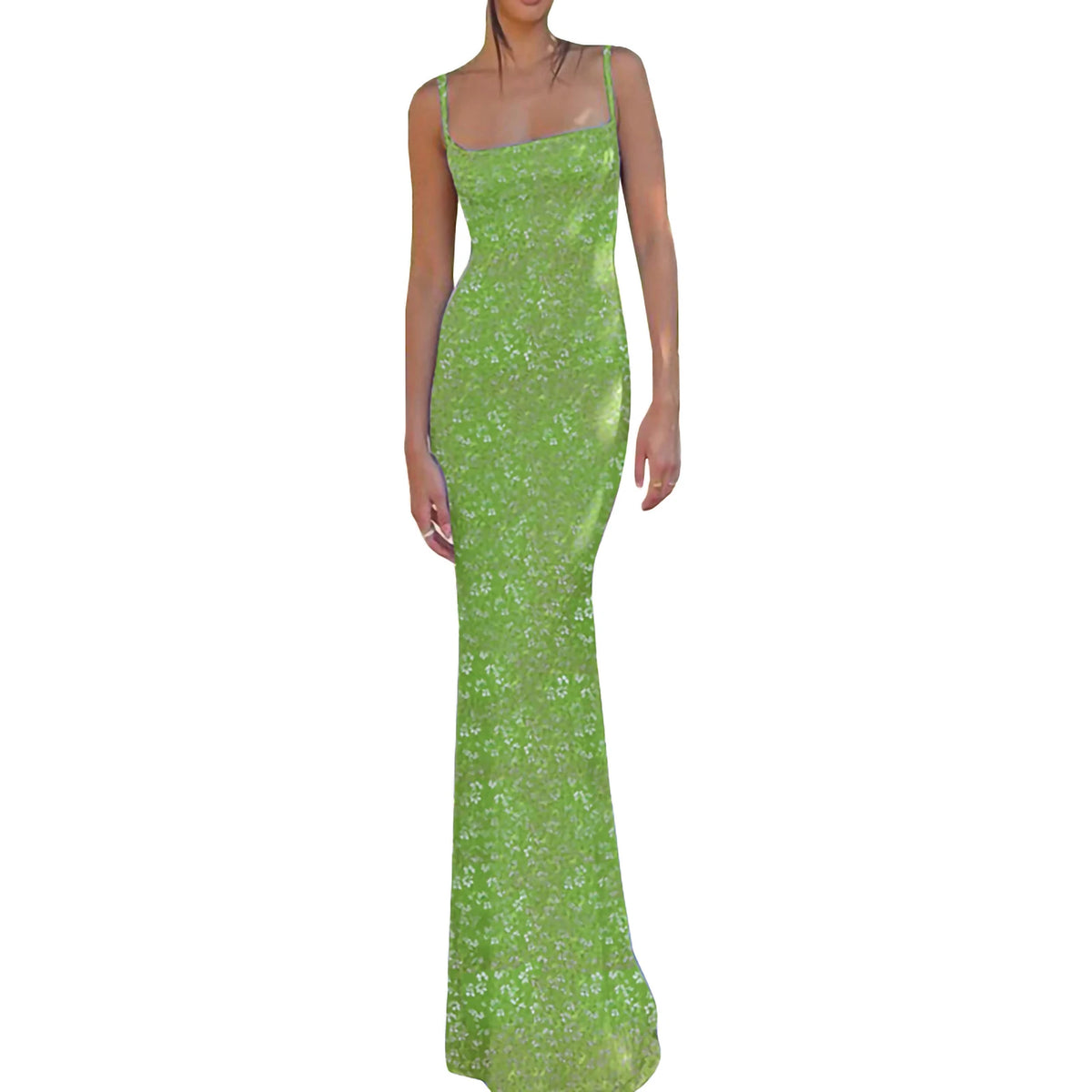 New Fashion Women´s Sexy Dress, Spaghetti Strap Sleeveless Backless Slim Fit Floral Printed Long Dresses
