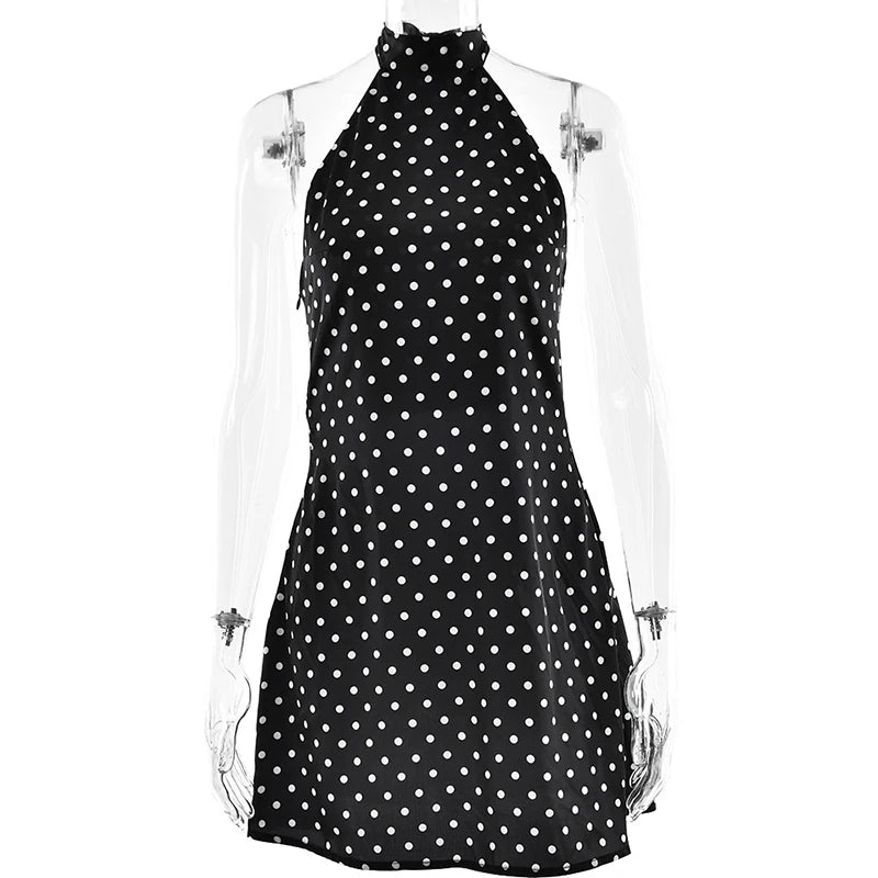 Fashion Polka Dot Mini Dress For Women Elegant Bow Tie Neck Short Sleeve Waist Slim Dress Lady 2026 Spring Summer Chic Vestidos