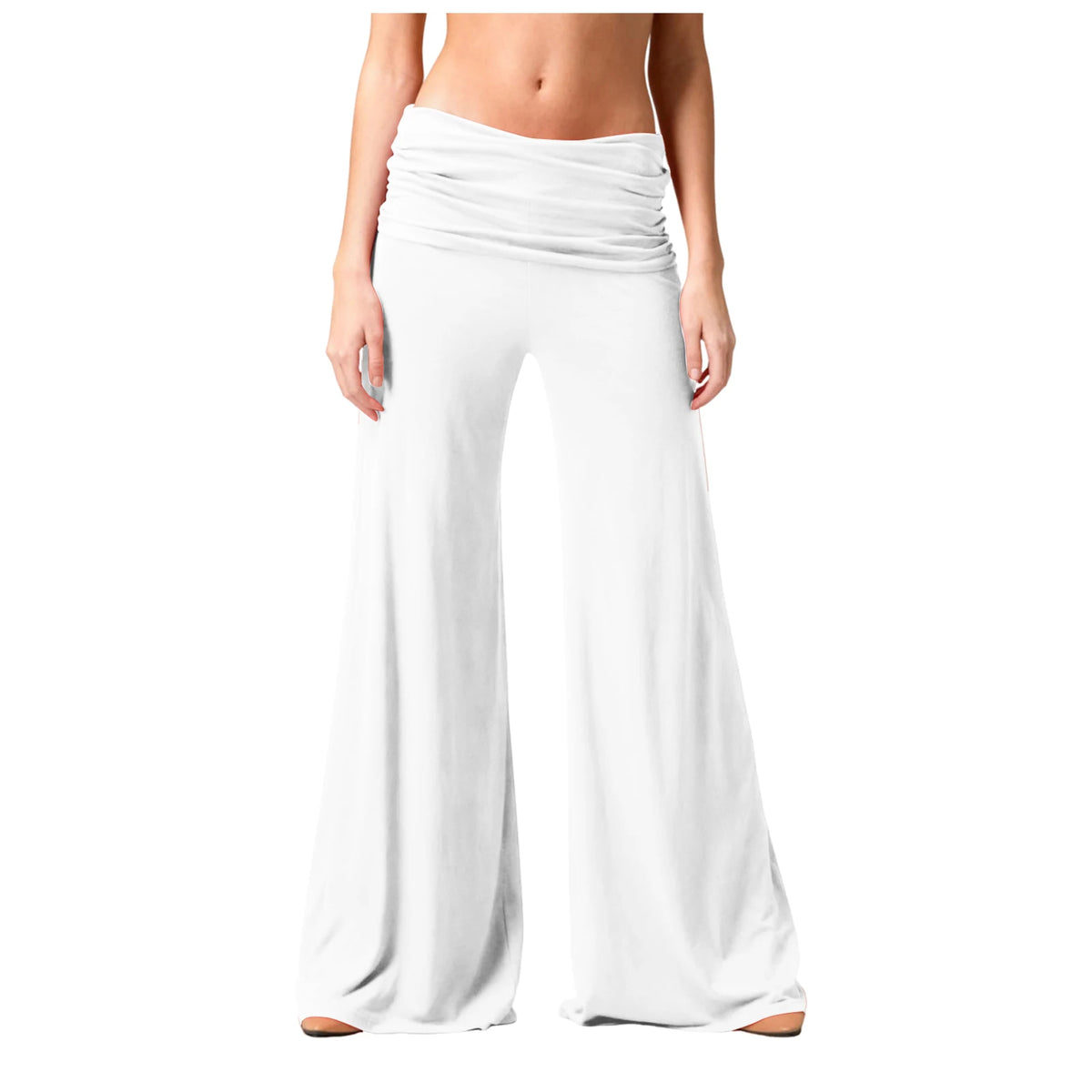 Women's Flowy Wide Leg Yoga Pants High Waisted Fold-Over Stretchy Palazzo Pants Soft Comfy Dance Pants for Pilates Daily Casual