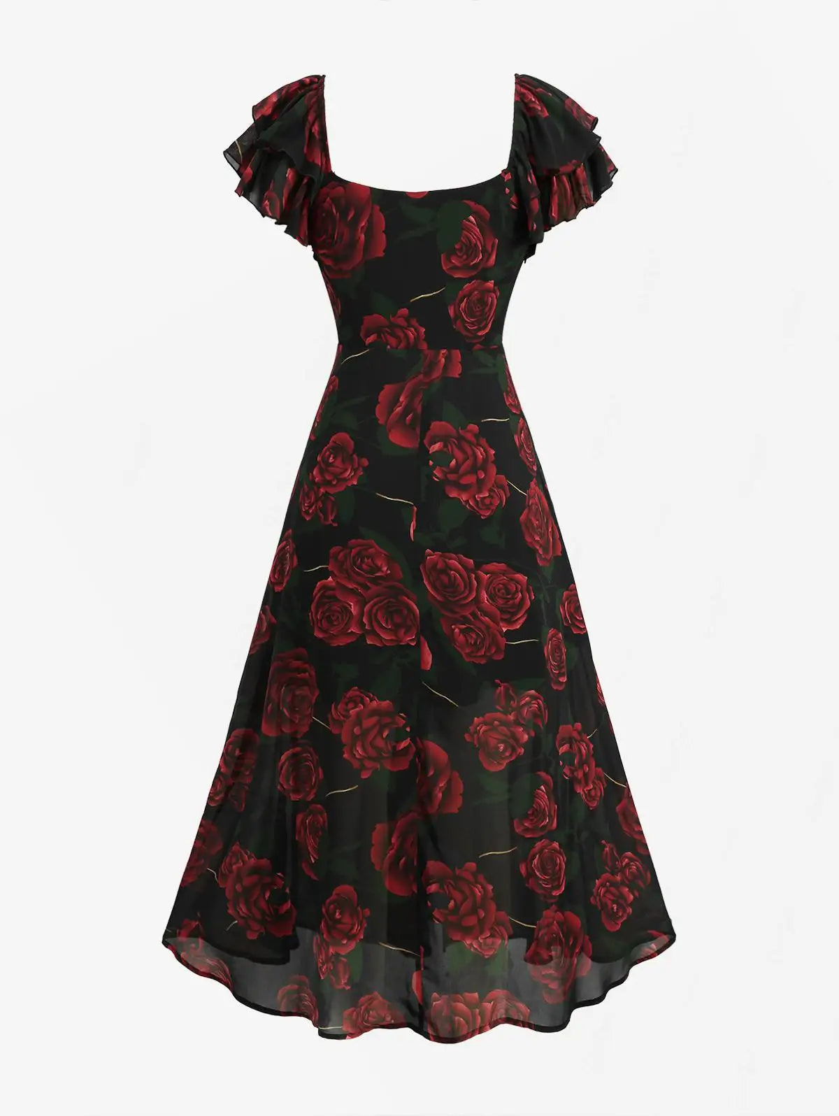Plus Size Rose Flower Print Ruched Split A-Line Dress 2026 New Arrived Women's Elegant Casual Maxi Dress Robe Vestidos