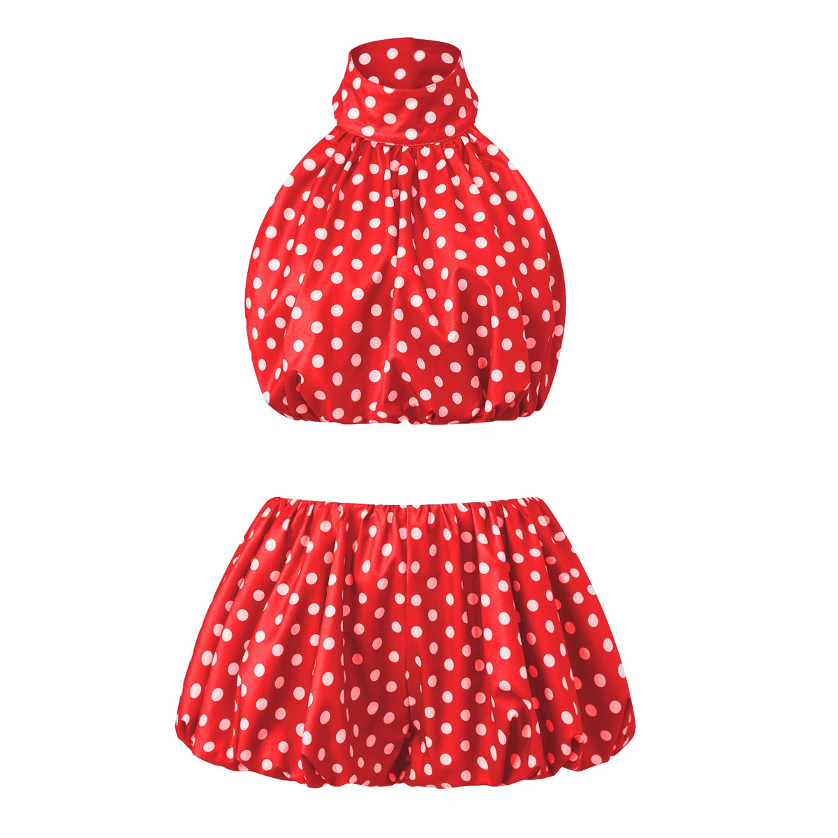 Two Pieces Set for Women Solid Color/Dot Sleeveless Backless Halter Neck Crop Tops with Mini Skirt Summer Suits