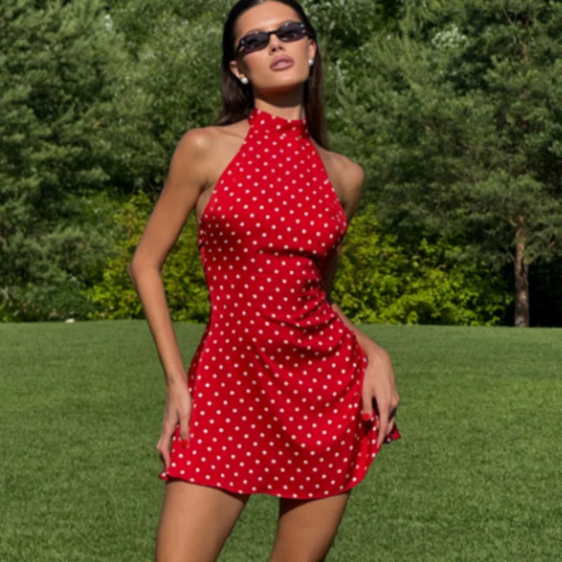 Fashion Polka Dot Mini Dress For Women Elegant Bow Tie Neck Short Sleeve Waist Slim Dress Lady 2026 Spring Summer Chic Vestidos
