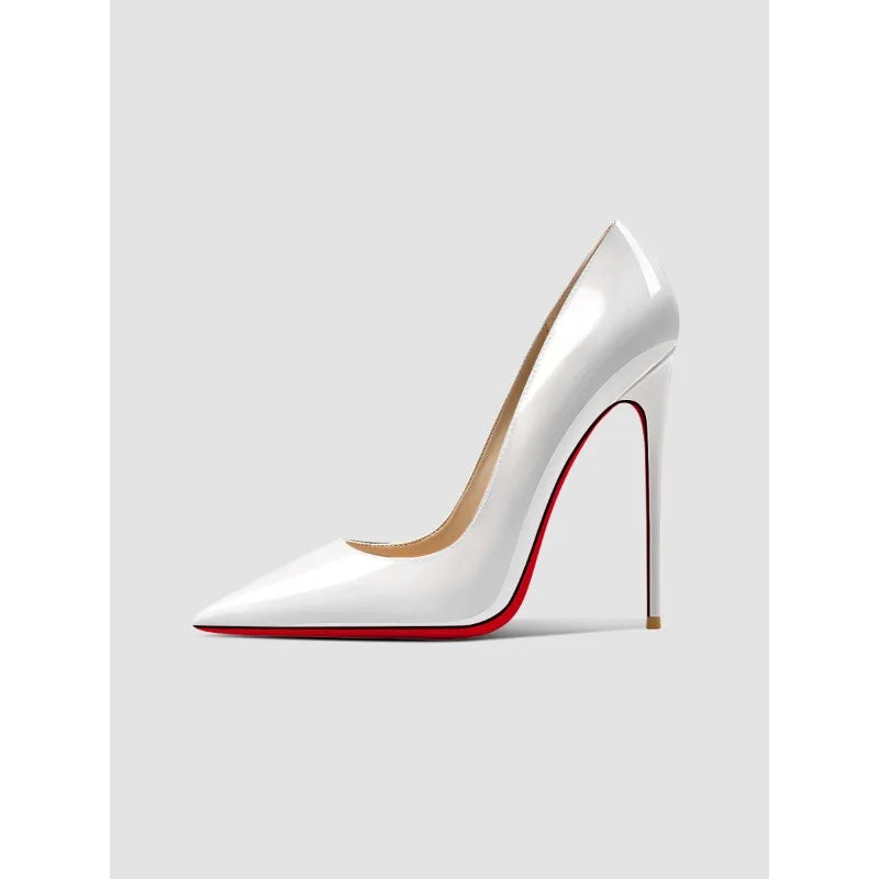 New black high heels for women with slim heels, pointed and sexy professional white plus size single shoes