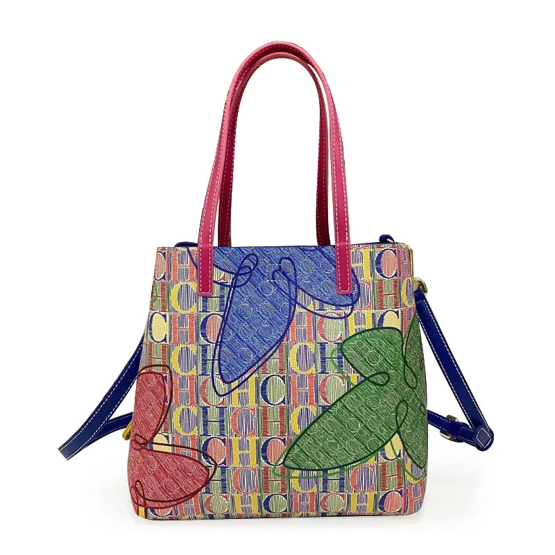 CH Women Tote Bag Colorful Geometric Pattern Large Capacity Shoulder Handbag Fashion Ladies Commute Shopping Shopper Bag