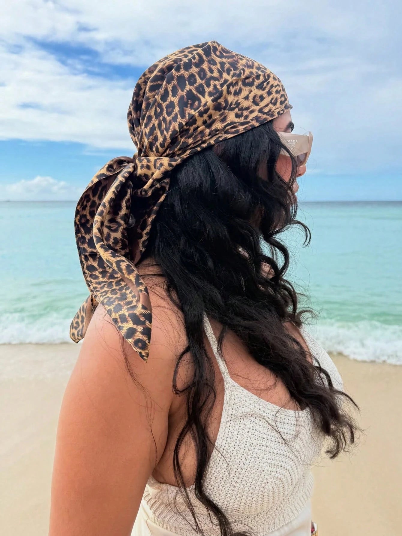90cm Leopard Print Neckerchief Hijab Scarf For Women Silk Satin Headband Hair Scarves Female Square Shawls Ladies Head Bandana