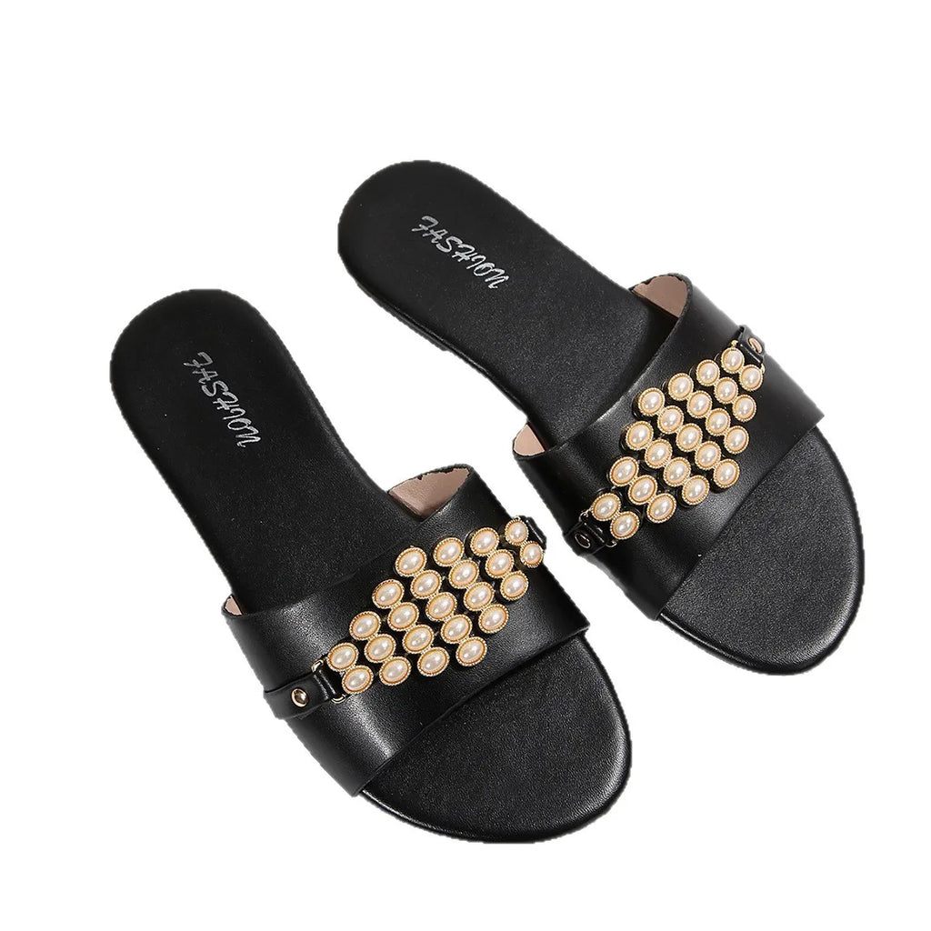 Women's Flat Sandals/ with Metallic Accents Lightweight Outdoor Beach Slides Soft Sole Casual Open Toe Comfort Summer