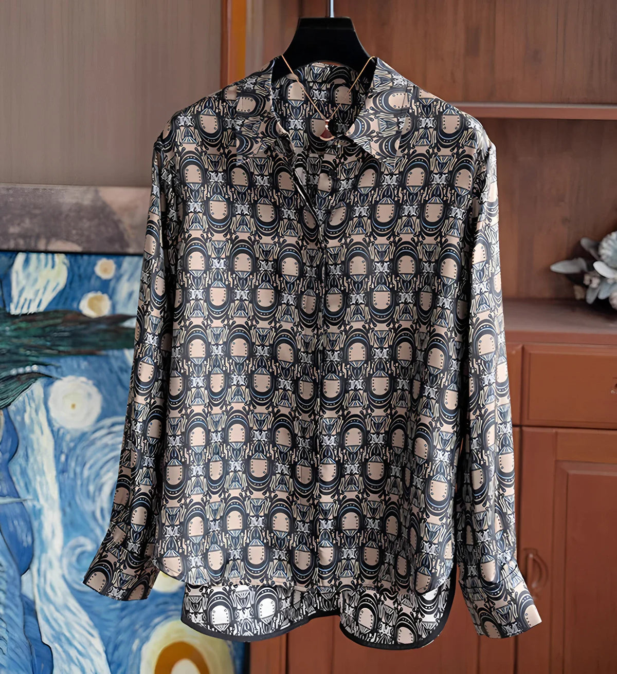 ZAROY S-3XL Imitation Silk Slim Shirts Women Orange Grey Luxury Print Fashion Blouses Lady Top Luxury Brand Design Shirt camisas