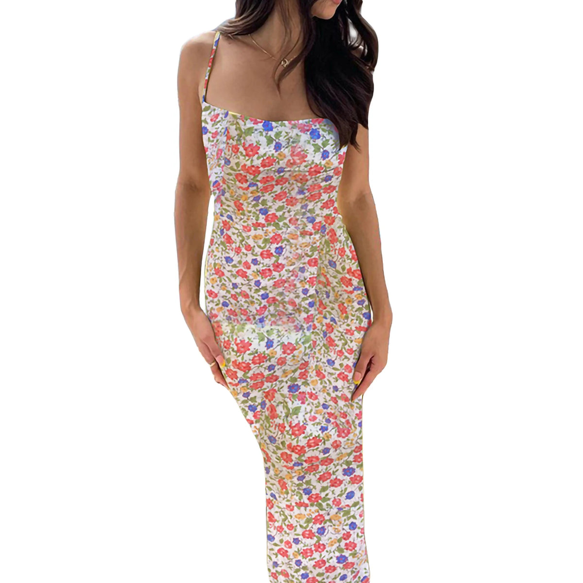 New Fashion Women´s Sexy Dress, Spaghetti Strap Sleeveless Backless Slim Fit Floral Printed Long Dresses