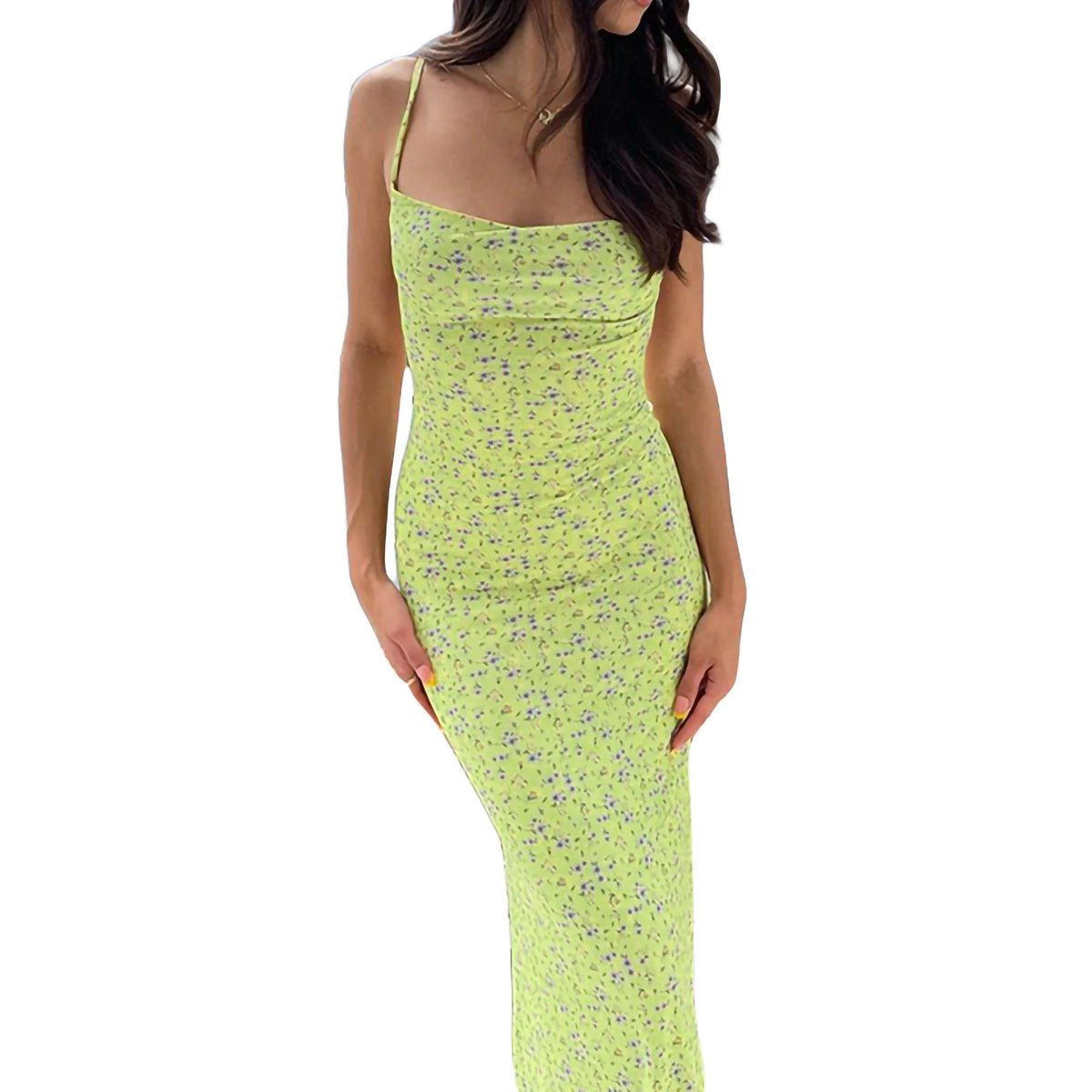 New Fashion Women´s Sexy Dress, Spaghetti Strap Sleeveless Backless Slim Fit Floral Printed Long Dresses